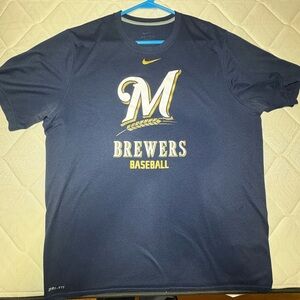 Nike Dri Fit Navy MLB Milwaukee Brewers Baseball Tee men’s size large